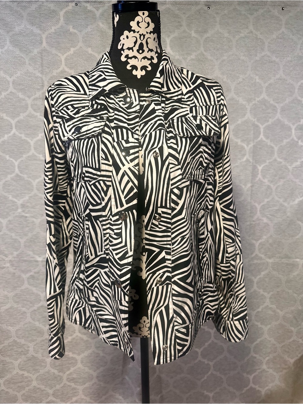 Harve Benard Black & White Abstract Geometric Zebra pattern Jacket Sz S